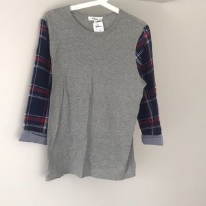 *NEW* CluToo plaid woven and knit mix round shirt